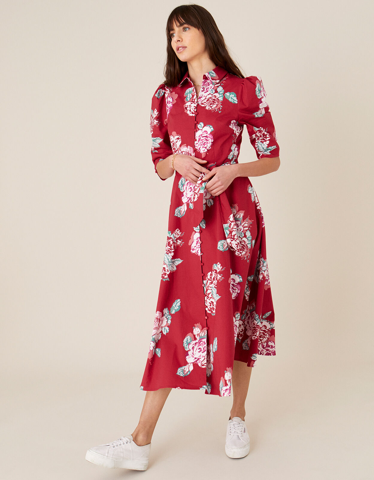 Robyn Rose Floral Shirt Dress Red ...